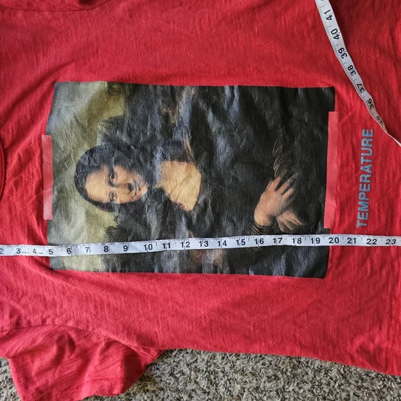 Off-White Red Mona Lisa Print Cotton Designer Art To Wear T-shirt Size M